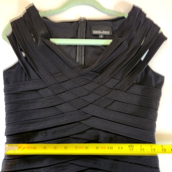 Frank Lyman Black Shutter Bandage V-Neck Cap Sleeve Sheath Dress Stretch Size 8 - Picture 11 of 12